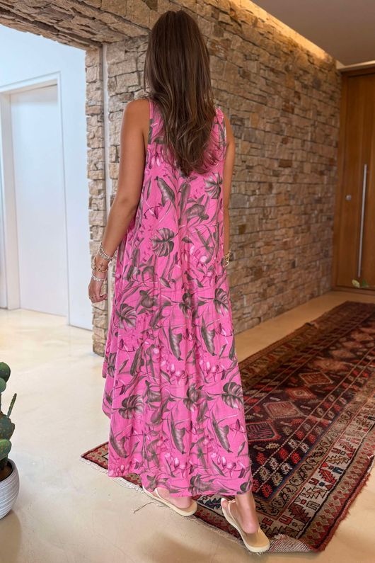 Made in Italy Tiki Pure Cotton Midi Dress Flamingo /2 =